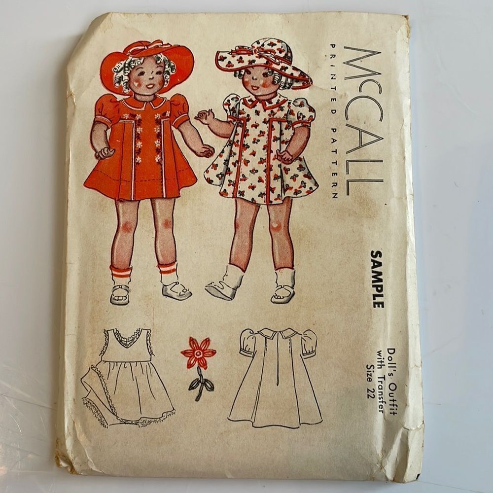 Rare vintage 40s or 50s McCall’s dolls outfit with transfer sewing pattern